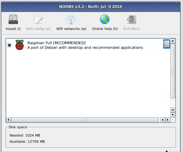 NOOBs v 3.2 Raspberry Pi setup