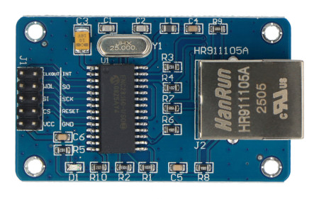Moduł Ethernet - opis wyprowadzeń Moduł Ethernet ENC28J60 - opis wyprowadzeń