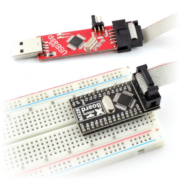 Moduł ATmega328 - microBoard - M328 zamontowany na płytce stykowej