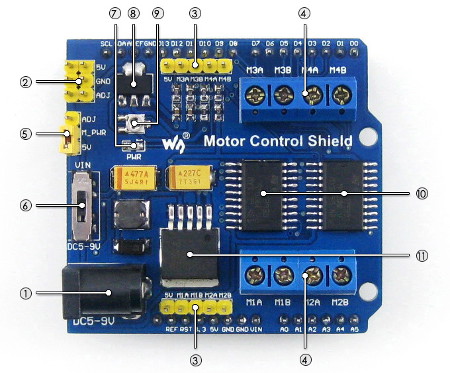 Motor Control Shield - sterownik silników schemat