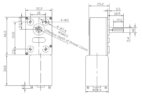 Micro silnik DFRobot DC 6V Wymiary silnika DFRobot 6 V
