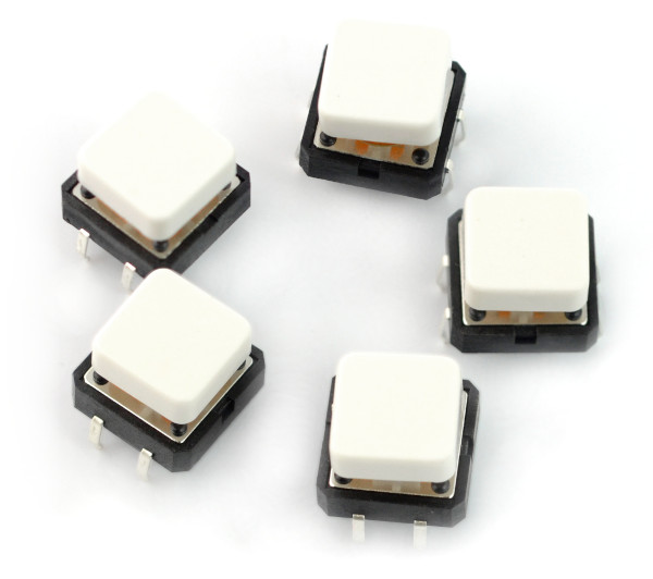 Tact Switch 12x12mm z nasadką - kwadrat biały - 5szt