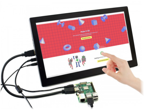 Ekran dotykowy IPS 13,3" podłączony z Raspberry Pi