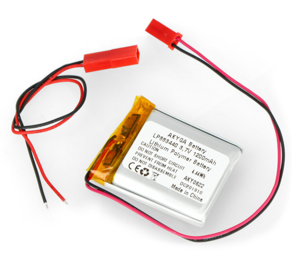 Akumulator Li-Pol Akyga 1200mAh 1S 3,7V - złącze JST-BEC + gniazdo - 40x34x8,8mm