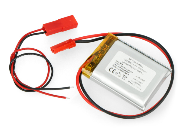 Akumulator Li-Pol Akyga 1200 mAh 1S 3,7 V - złącze JST-BEC + gniazdo - 40 x 30 x 10 mm