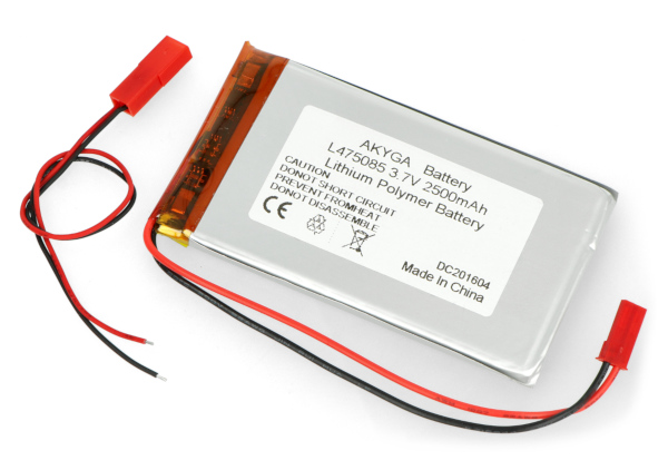 Akumulator Li-Pol Akyga 2500mAh 1S 3,7V - złącze JST-BEC + gniazdo - 85x50x4,7mm