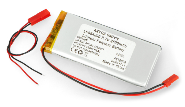 Akumulator Li-Pol Akyga 2600mAh 1S 3,7V - złącze JST-BEC + gniazdo