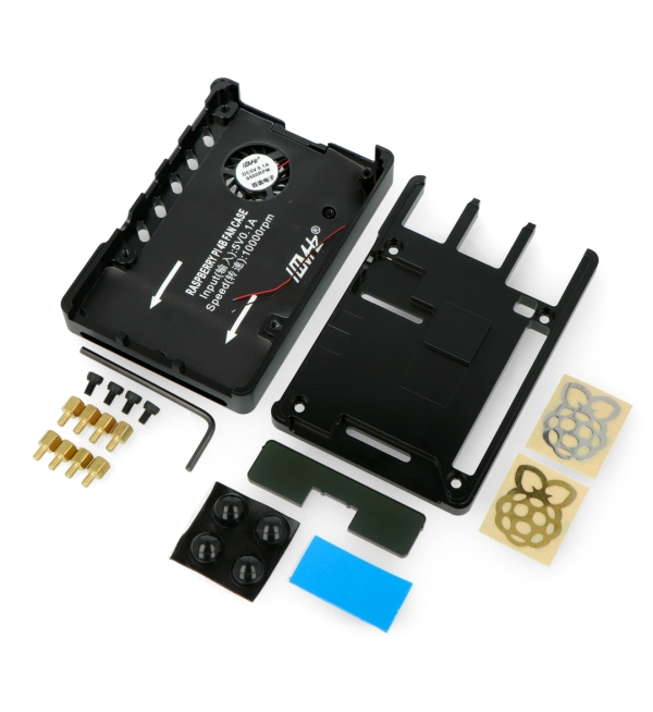 Obudowa Raspberry Pi model 4B z wentylatorem - aluminiowa - LT-4BA05 - czarna