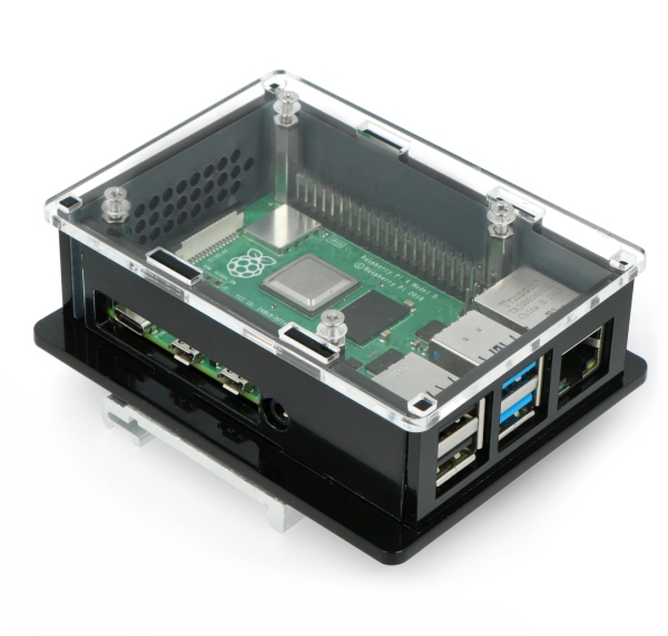 Obudowa do Raspberry Pi 4B box V2 na szynę DIN - czarno-przezroczysta
