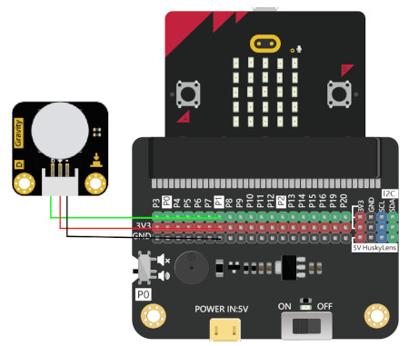 Przykład połączenia Gravity - LED Button z płytką micro:bit od BBC. 