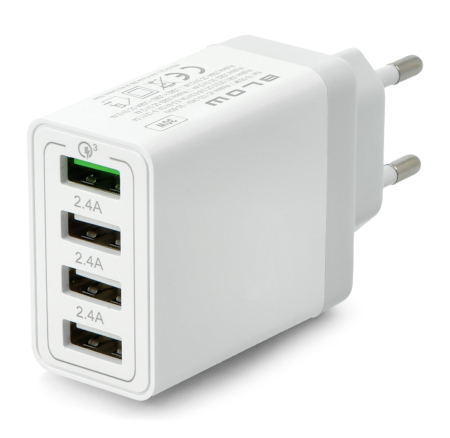 Wyposażona w porty USB typu A pozwala na ładowanie do 4 urządzeń jednocześnie.