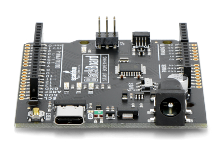 Płytka SparkFun BlackBoard C posiada złącze USB typu C oraz złącze DC.