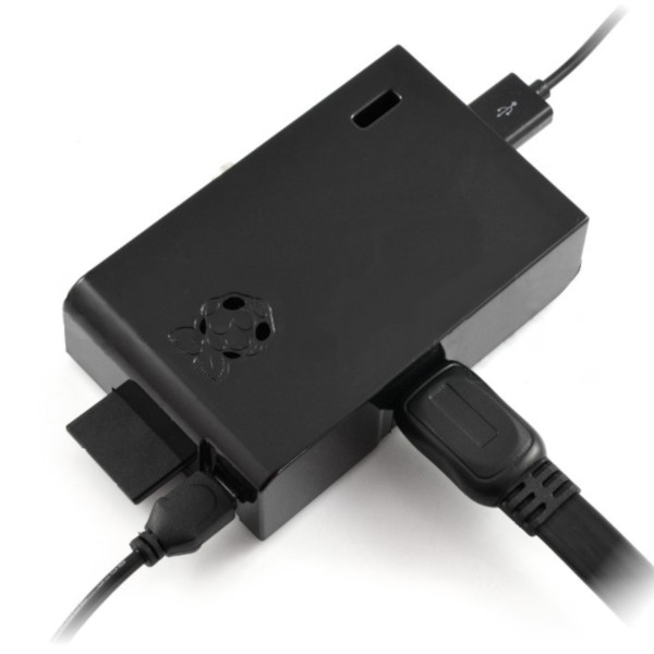 Przewód HDMI Blow podpięty do obudowy Raspberry Pi