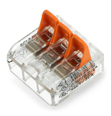 Kostka elektryczna samozaciskowa WAGO 3pin 4 mm 32 A / 450 V - 50 sztuk