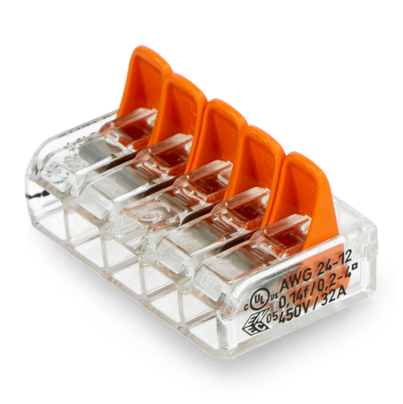 Kostka elektryczna samozaciskowa WAGO 5pin 4mm 32A/450V - 25szt.
