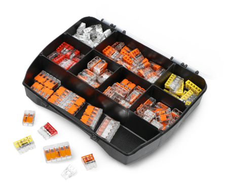 Zestaw kostek elektrycznych samozaciskowych WAGO 221 COMPACT 2-pin, 3-pin, 5-pin (32A/450V) + 2273 na drut (24A/450V) - 152szt.