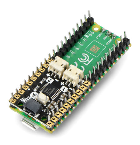 Motor SHIM - sterownik silnika z Raspberry Pi Pico. Płytka Raspberry Pi Pico nie jest częścią zestawu, należy ją nabyć oddzielnie