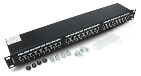 Patch Panel 24-portowy ekranowany - do szaf serwerowych 19'' - 1U kat. 6 FTP - czarny - Lanberg PPS6-1024-B