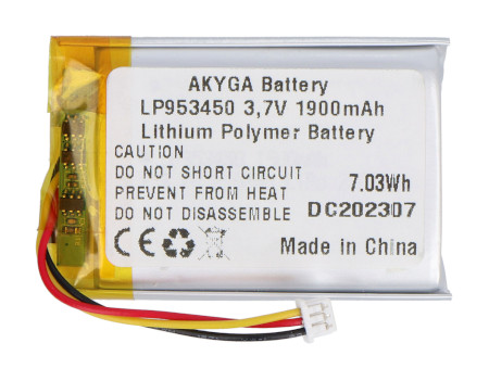 Akumulator Li-Pol Akyga 1900 mAh 1S 3,7 V - złącze 3-pin JST - 50 x 34 x 5,5 mm