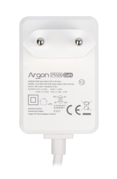 Zasilacz Argon40 27 W USB C - 5,1 V / 5 A do Raspberry Pi 5 - biały
