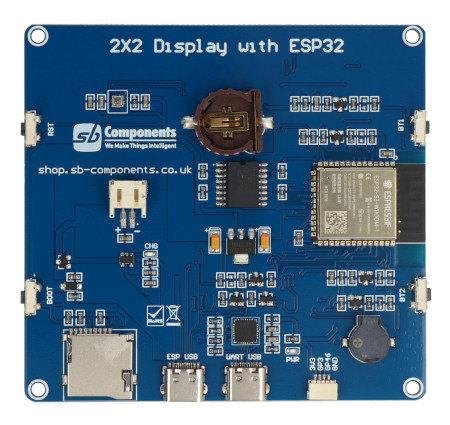 Moduł 4 kwadratowych wyświetlaczy IPS TFT 1,54" 240 x 240 px - ESP32-S3-WROOM-1, RTC, BME280 - SB Components SKU30316