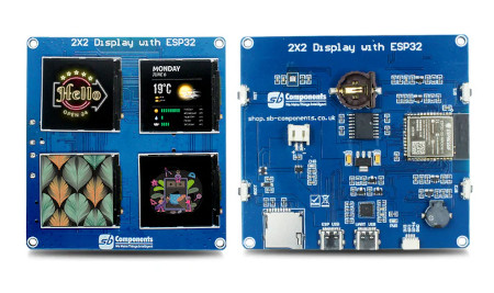 Moduł 4 kwadratowych wyświetlaczy IPS TFT 1,54" 240 x 240 px - ESP32-S3-WROOM-1, RTC, BME280 - SB Components SKU30316