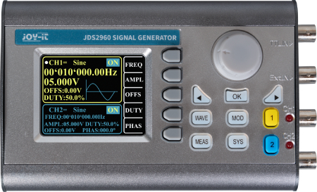 JT-JDS2960 zaawansowany, dwukanałowy generator funkcyjny z wbudowanym licznikiem częstotliwości, który generuje sygnały o