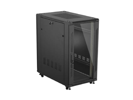 Szafa instalacyjna rack stojąca - 19'' 22U 600 x 1000 mm - czarna - perforowane drzwi - Lanberg FF01-6022-23B. - zdjęcie