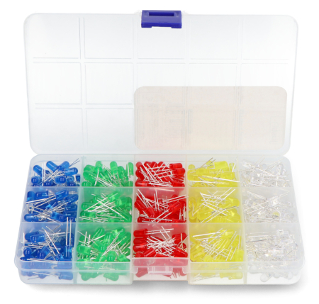 Zestaw diod LED 5 mm - justPi - 500 szt. + organizer