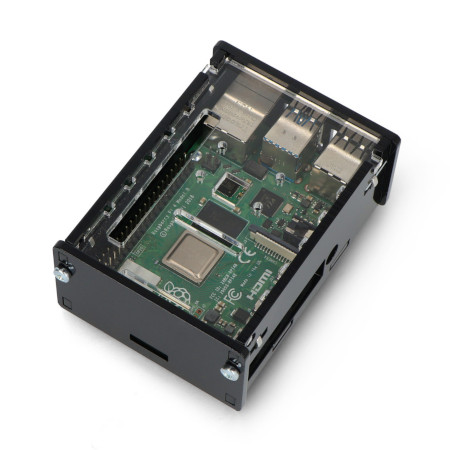 Obudowa do Raspberry Pi 4B z regulowanym mocowaniem na kamerę - czarna