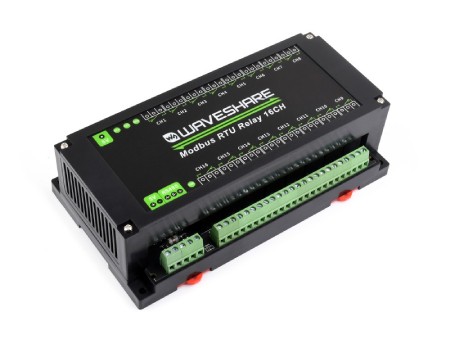 Moduł przekaźników 16 kanałów z optoizolacją - styki 10 A / 250 V AC / 30 V DC - cewka 5 V - Modbus RS485 - Waveshare 24921