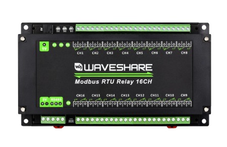 Moduł przekaźników 16 kanałów z optoizolacją - styki 10 A / 250 V AC / 30 V DC - cewka 5 V - Modbus RS485 - Waveshare 24921