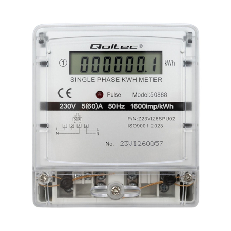 Jednofazowy miernik zużycia energii 230 V na szynę DIN - Qoltec 50888