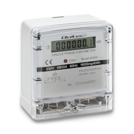 Jednofazowy miernik zużycia energii 230 V na szynę DIN - Qoltec 50888